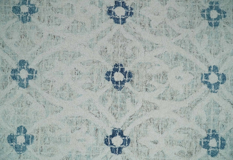 Ivory, Aqua and Blue Round Rug 3x3, 4x4, 5x5, 6x6, 8x8, 9x9 Wool Carpet - The Rug Decor