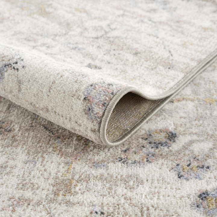 Ivory, Beige, Peach and Charcoal Antique Floral Washable Area Rug - The Rug Decor