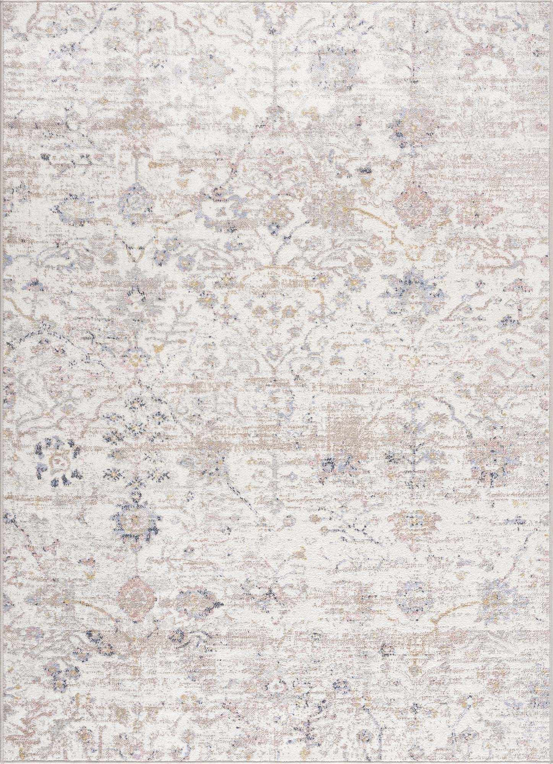 Ivory, Beige, Peach and Charcoal Antique Floral Washable Area Rug - The Rug Decor