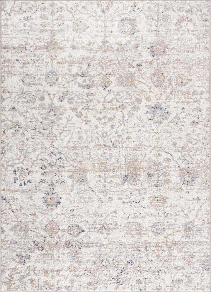 Ivory, Beige, Peach and Charcoal Antique Floral Washable Area Rug - The Rug Decor