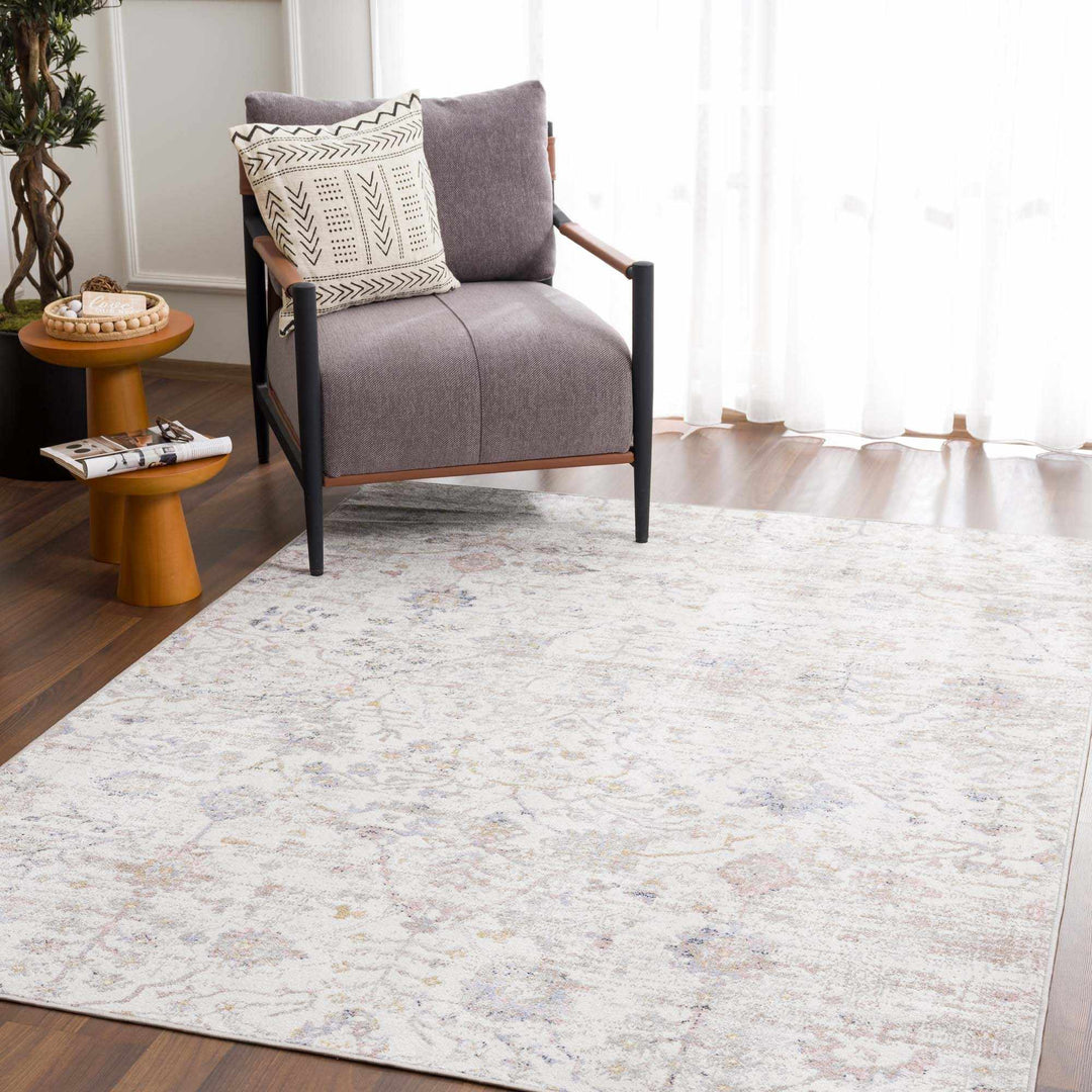 Ivory, Beige, Peach and Charcoal Antique Floral Washable Area Rug - The Rug Decor