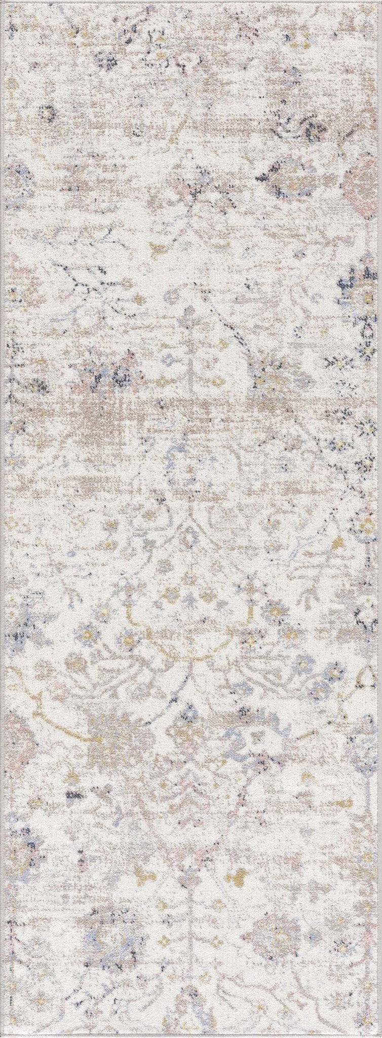 Ivory, Beige, Peach and Charcoal Antique Floral Washable Area Rug - The Rug Decor