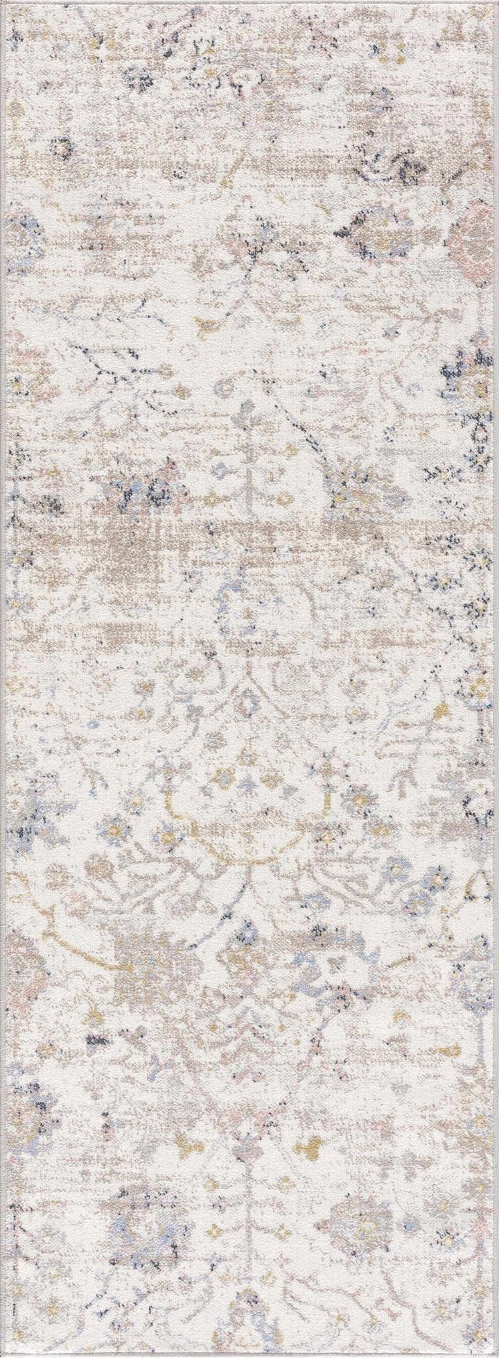 Ivory, Beige, Peach and Charcoal Antique Floral Washable Area Rug - The Rug Decor