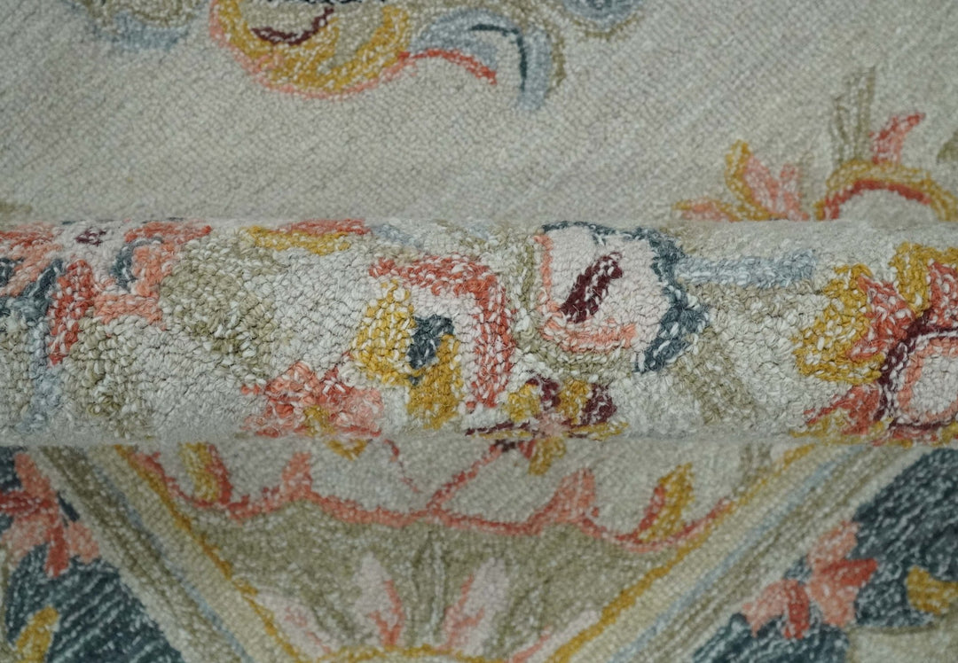 Ivory, Light Green and Charcoal Aubusson design Hand Tufted 8x10 wool Area Rug - The Rug Decor