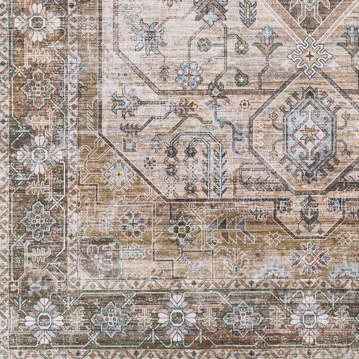 Ivory, Olive and Brown Vintage Style Traditional Floral washable Area Rug - The Rug Decor