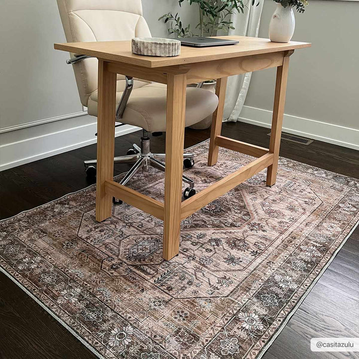 Ivory, Olive and Brown Vintage Style Traditional Floral washable Area Rug - The Rug Decor