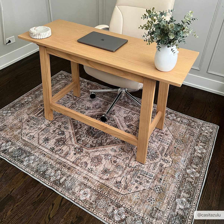 Ivory, Olive and Brown Vintage Style Traditional Floral washable Area Rug - The Rug Decor