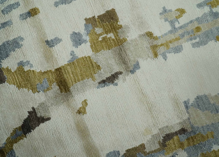 Ivory, Olive and Gray Modern Abstract 6x9 Hand Knotted Bamboo Silk Area Rug - The Rug Decor