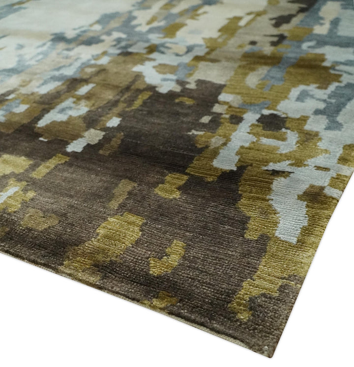 Ivory, Olive and Gray Modern Abstract 6x9 Hand Knotted Bamboo Silk Area Rug - The Rug Decor