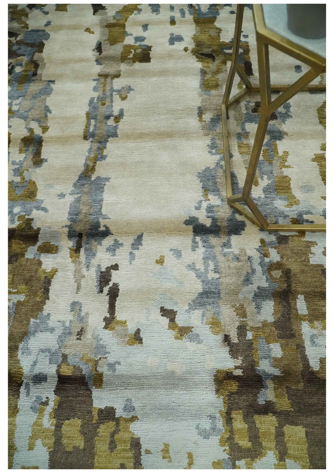 Ivory, Olive and Gray Modern Abstract 6x9 Hand Knotted Bamboo Silk Area Rug - The Rug Decor