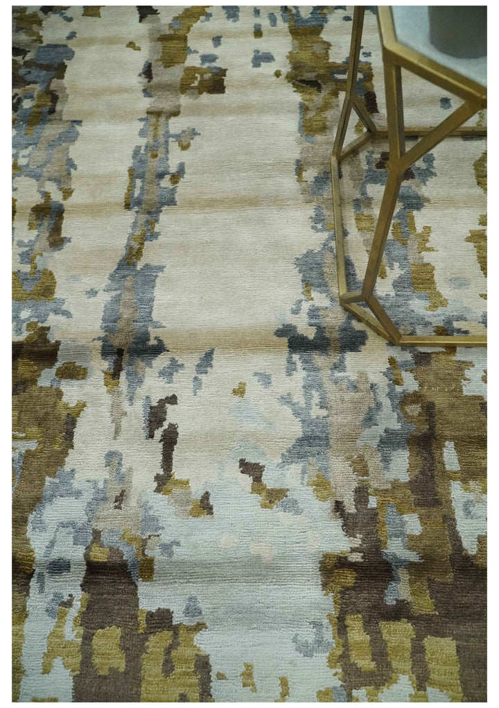 Ivory, Olive and Gray Modern Abstract 6x9 Hand Knotted Bamboo Silk Area Rug - The Rug Decor