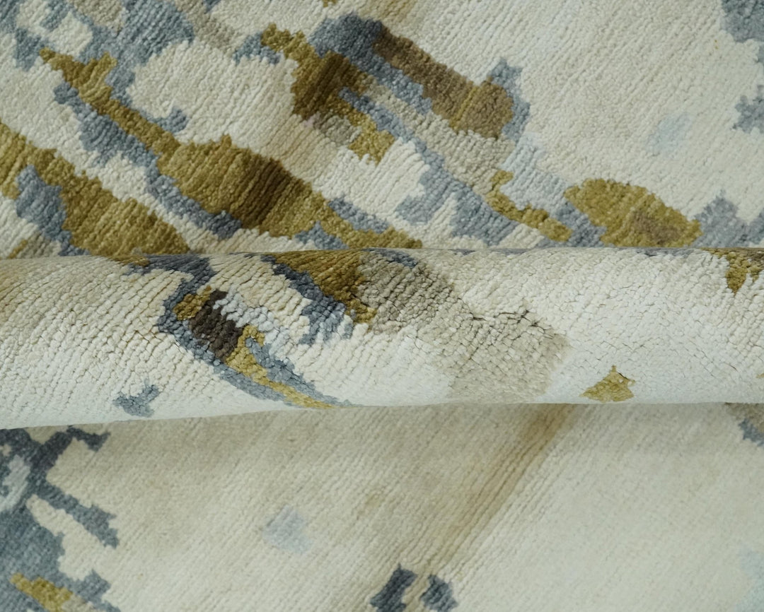 Ivory, Olive and Gray Modern Abstract 6x9 Hand Knotted Bamboo Silk Area Rug - The Rug Decor