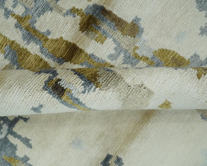 Ivory, Olive and Gray Modern Abstract 6x9 Hand Knotted Bamboo Silk Area Rug - The Rug Decor