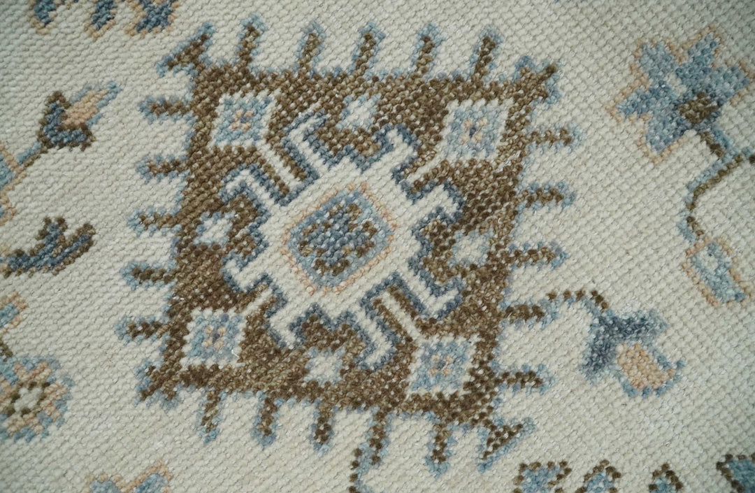 Ivory, Peach and Gray Hand knotted 8x10 Traditional Ikat Design Oushak wool Area Rug - The Rug Decor