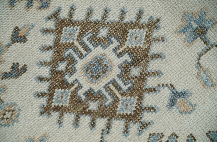 Ivory, Peach and Gray Hand knotted 8x10 Traditional Ikat Design Oushak wool Area Rug - The Rug Decor