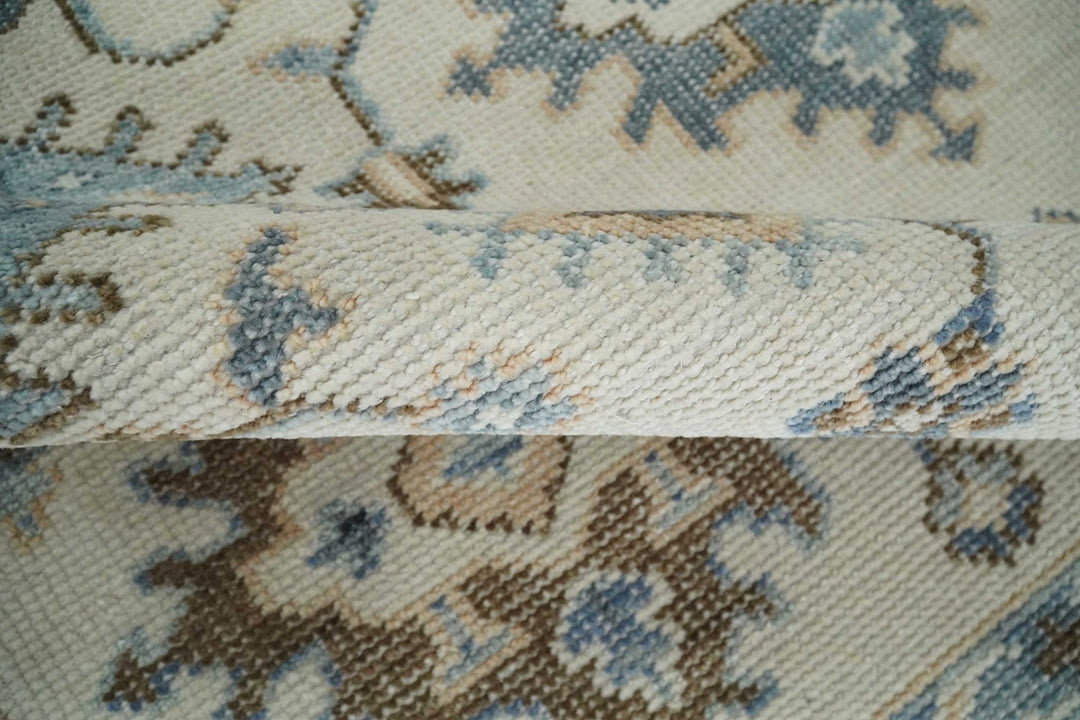 Ivory, Peach and Gray Hand knotted 8x10 Traditional Ikat Design Oushak wool Area Rug - The Rug Decor