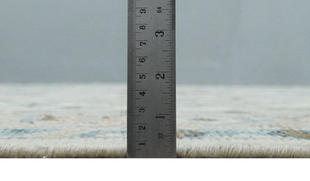 Ivory, Peach and Gray Hand knotted 8x10 Traditional Ikat Design Oushak wool Area Rug - The Rug Decor