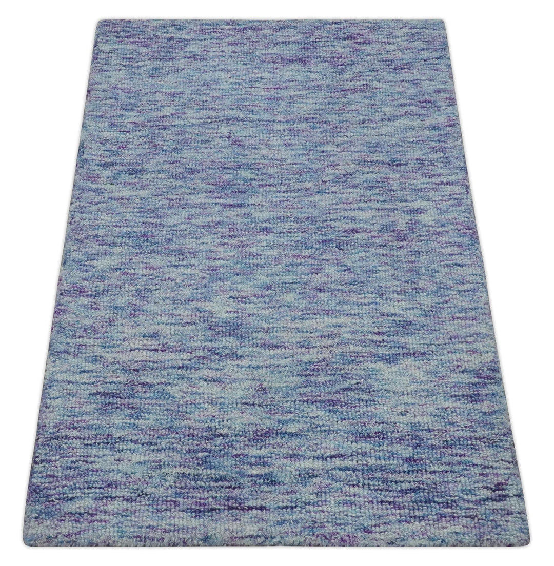 Ivory, Purple and Blue Abstract Solid Hand Tufted 2x3, 3x5, 5x8, 6x9, 8x10 and 9x12 Natural Wool Area Rug | UL56 - The Rug Decor