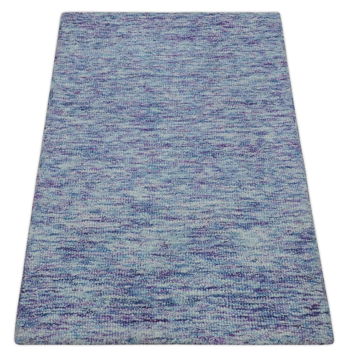 Ivory, Purple and Blue Abstract Solid Hand Tufted 2x3, 3x5, 5x8, 6x9, 8x10 and 9x12 Natural Wool Area Rug | UL56 - The Rug Decor