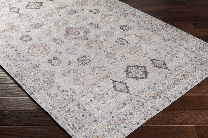 Ivory, Rust and Blue Machine Woven Traditional Design Machine Washable Rug - The Rug Decor