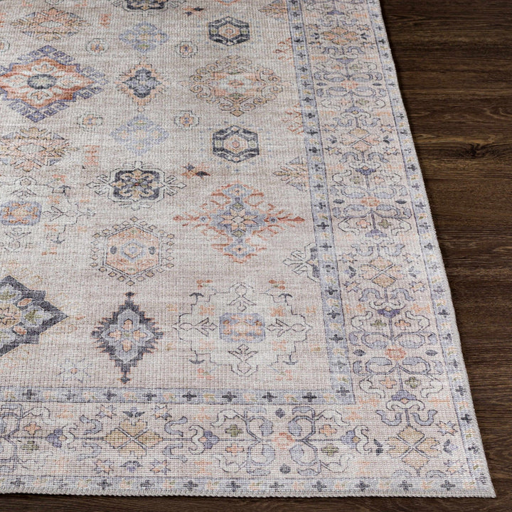 Ivory, Rust and Blue Machine Woven Traditional Design Machine Washable Rug - The Rug Decor