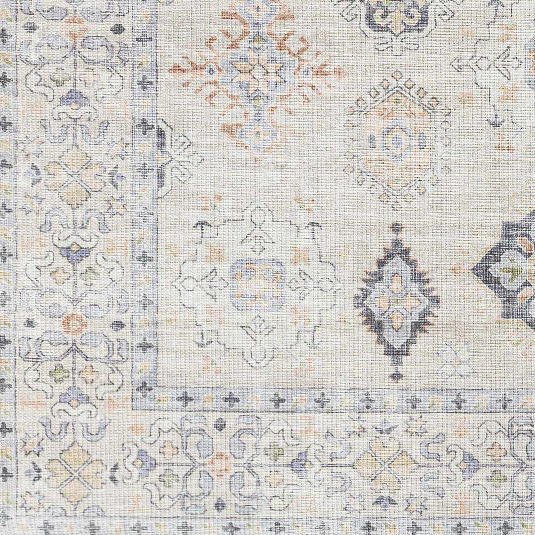 Ivory, Rust and Blue Machine Woven Traditional Design Machine Washable Rug - The Rug Decor