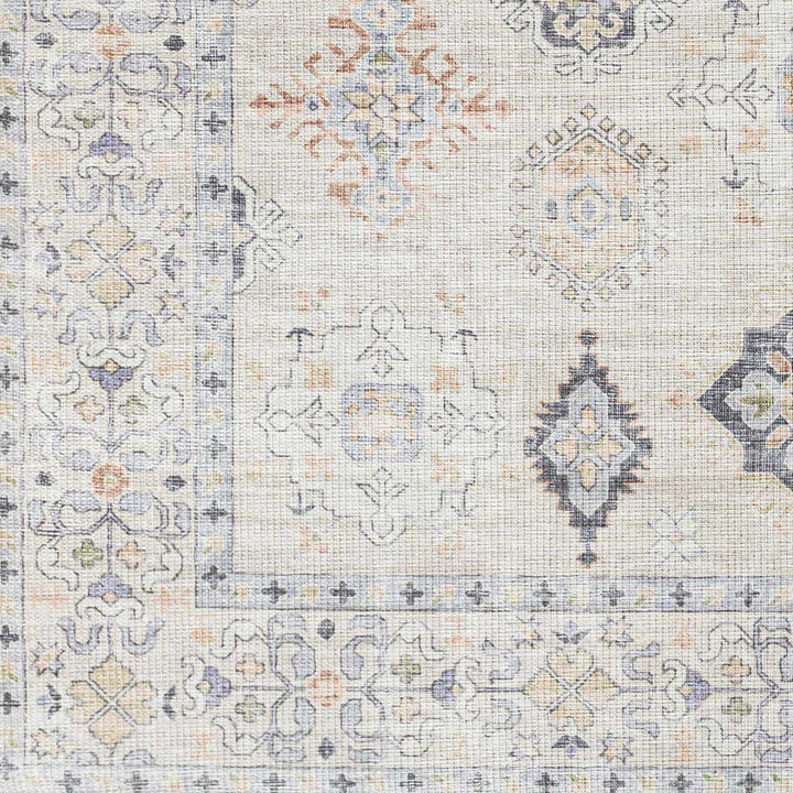 Ivory, Rust and Blue Machine Woven Traditional Design Machine Washable Rug - The Rug Decor