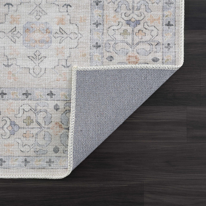 Ivory, Rust and Blue Machine Woven Traditional Design Machine Washable Rug - The Rug Decor