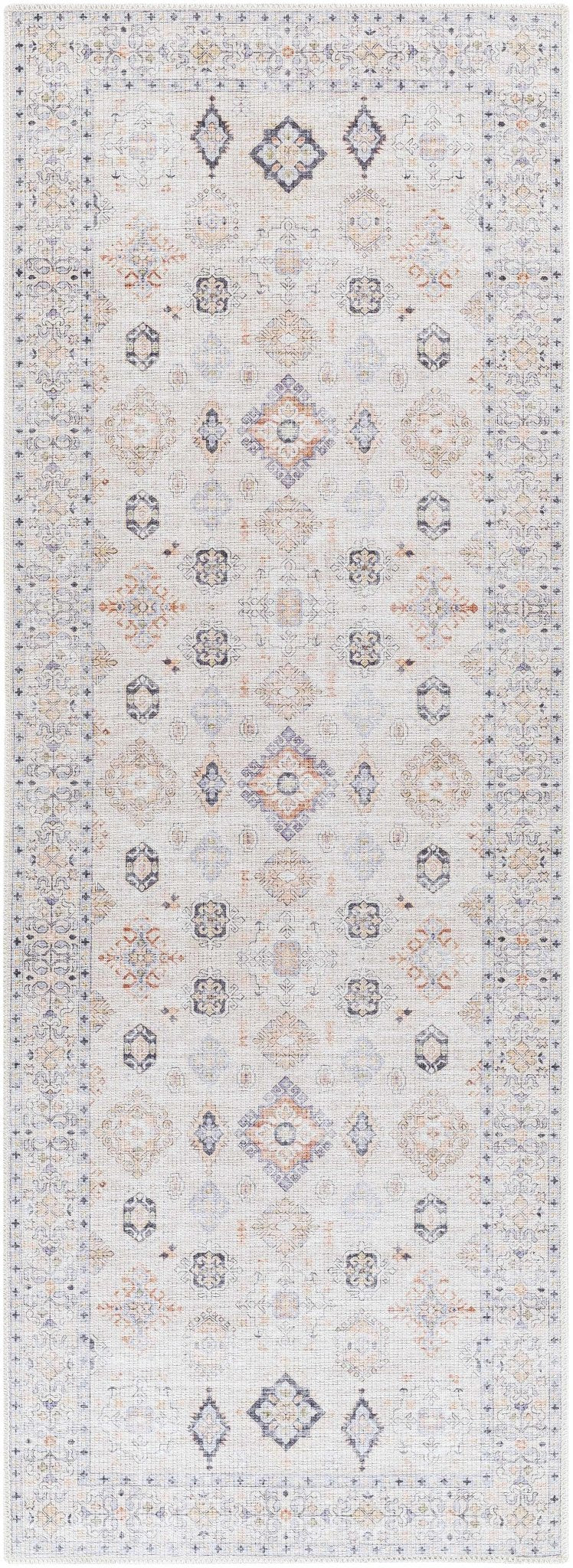 Ivory, Rust and Blue Machine Woven Traditional Design Machine Washable Rug - The Rug Decor