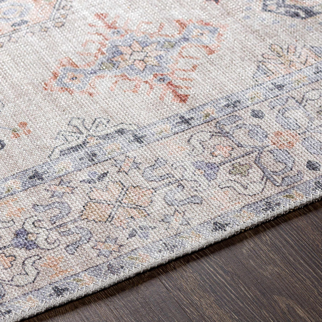 Ivory, Rust and Blue Machine Woven Traditional Design Machine Washable Rug - The Rug Decor