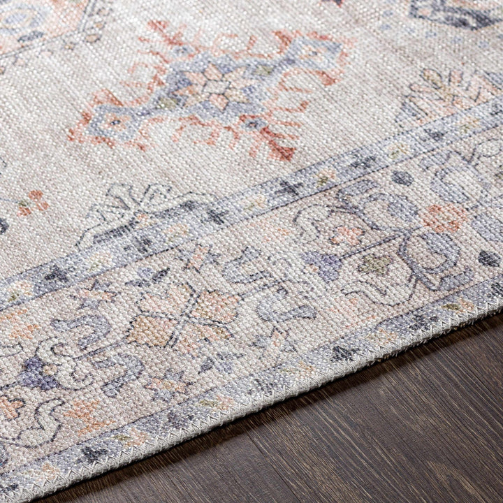 Ivory, Rust and Blue Machine Woven Traditional Design Machine Washable Rug - The Rug Decor