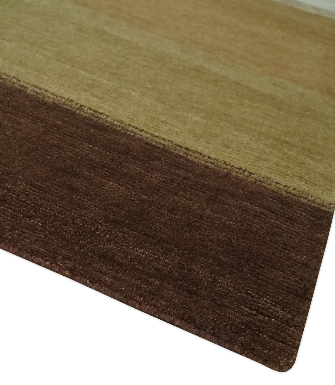 Ivory, Rust, Olive and Brown Modern Geometrical Stripes Hand knotted 5.6x6.6 wool Area Rug - The Rug Decor