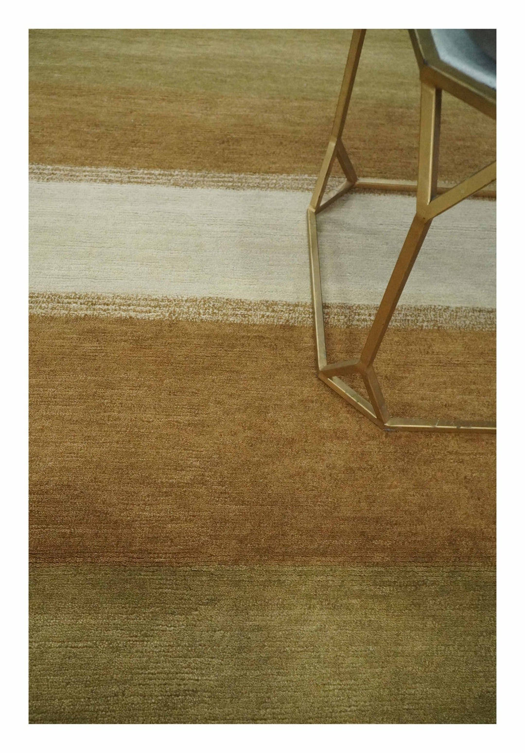 Ivory, Rust, Olive and Brown Modern Geometrical Stripes Hand knotted 5.6x6.6 wool Area Rug - The Rug Decor