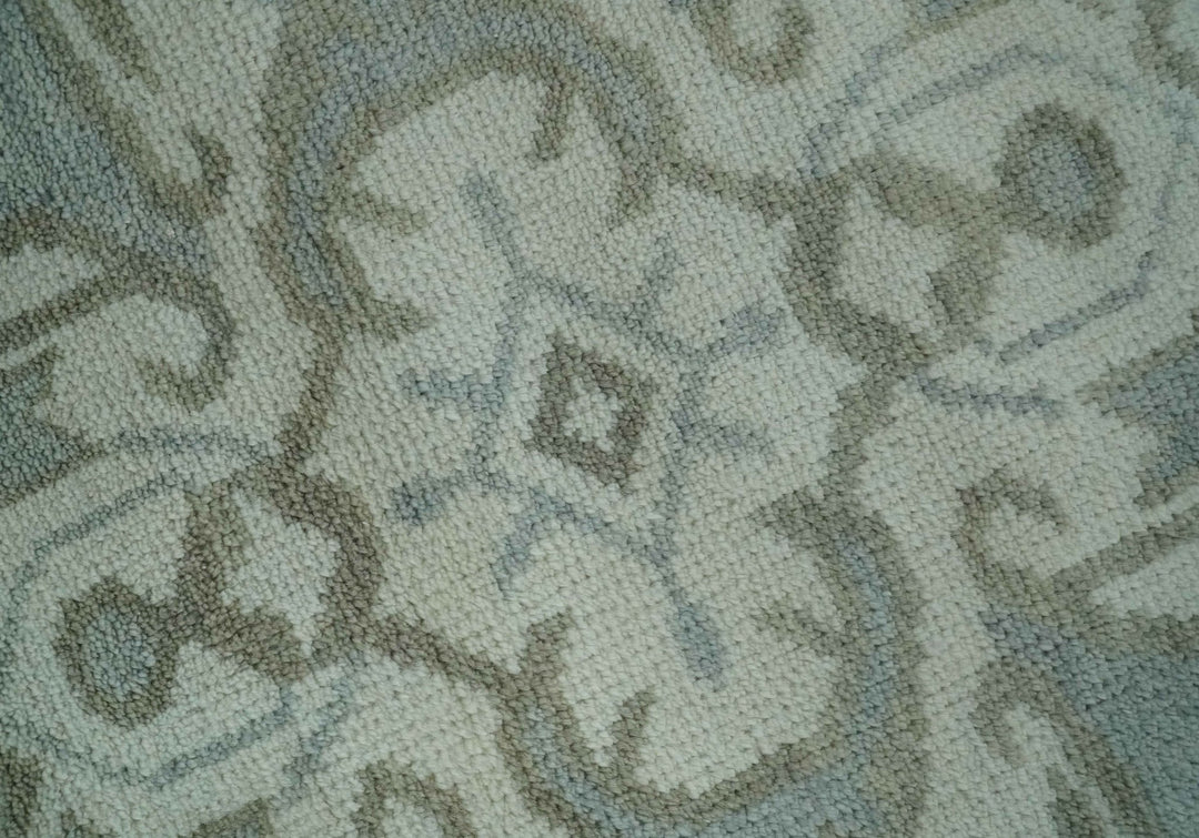 Ivory, Silver and Olive Traditional Heriz Medallion Hand Knotted Multi Size wool Area Rug - The Rug Decor