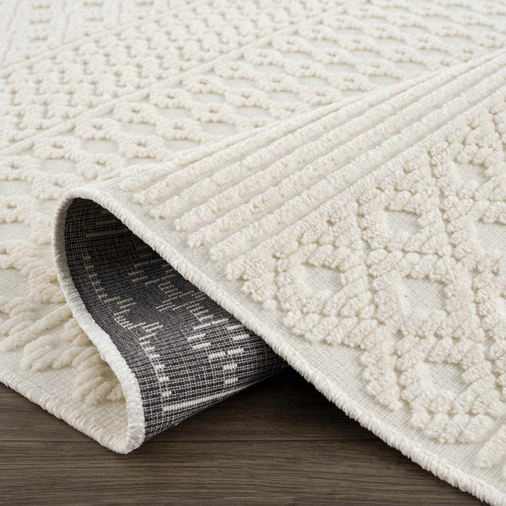 Ivory Texture Tribal Trellis Washable High Low Pile Area Rug - The Rug Decor