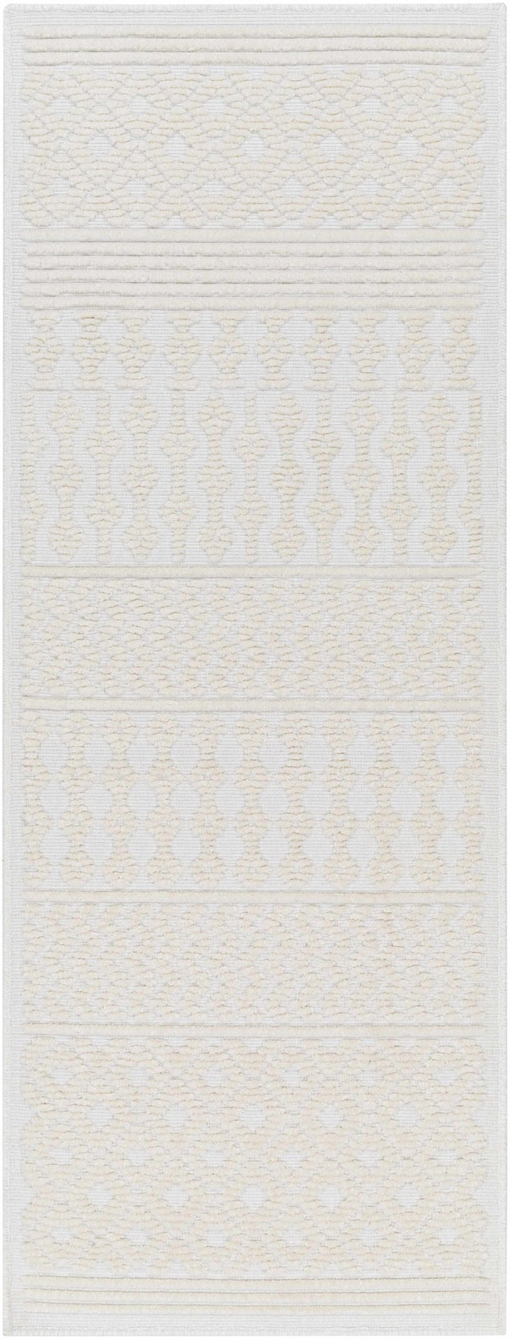 Ivory Texture Tribal Trellis Washable High Low Pile Area Rug - The Rug Decor