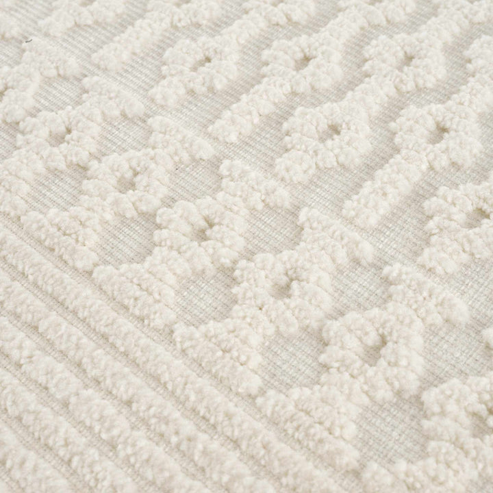 Ivory Texture Tribal Trellis Washable High Low Pile Area Rug - The Rug Decor