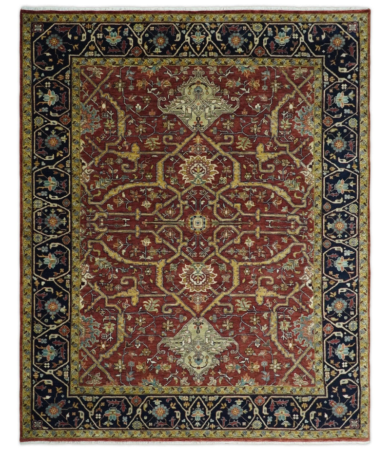 Large 8x10 and 9x12 Fine Hand Knotted Blue and Rust Traditional Vintage Persian Style Mahal Antique Wool Rug | TRDCP443 - The Rug Decor