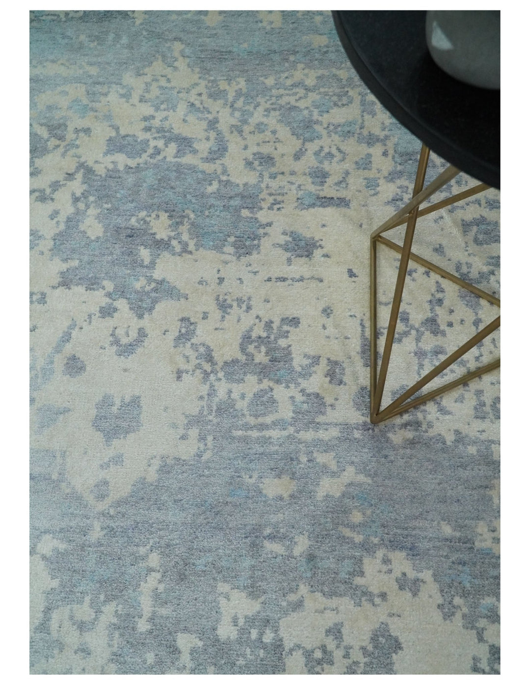 Large 8x10 Fine Hand Knotted Blue and Beige Abstract Traditional Persian Style Antique Bamboo Silk Rug | TRDCP501810 - The Rug Decor