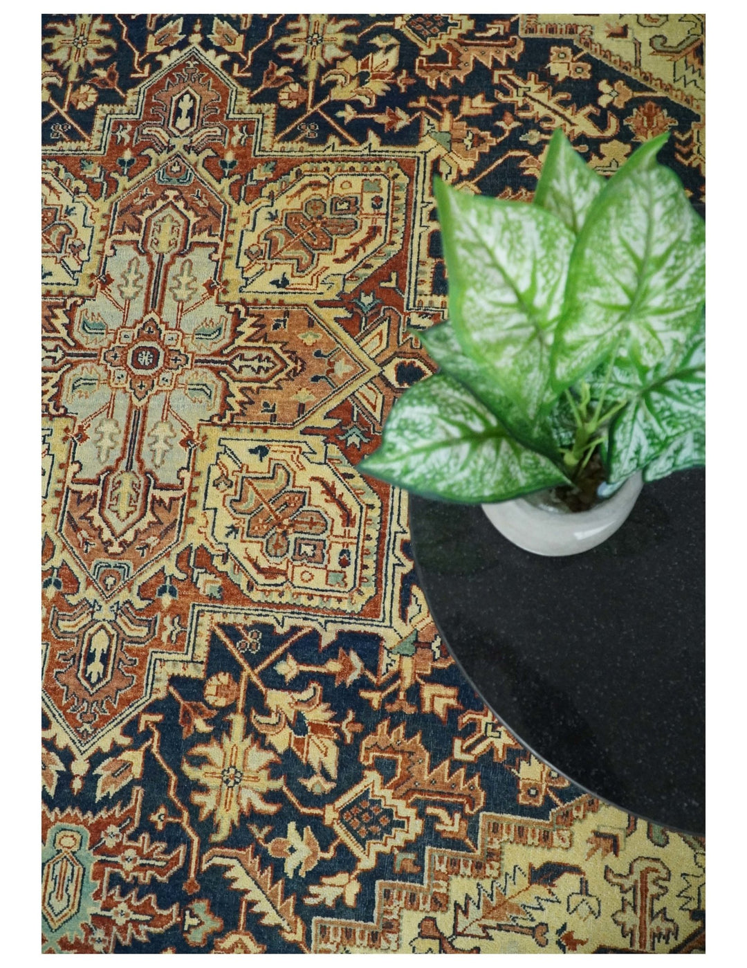 Large 8x10 Fine Hand Knotted Blue and Rust Traditional Vintage Heriz Serapi Antique Wool Rug | TRDCP479810 - The Rug Decor