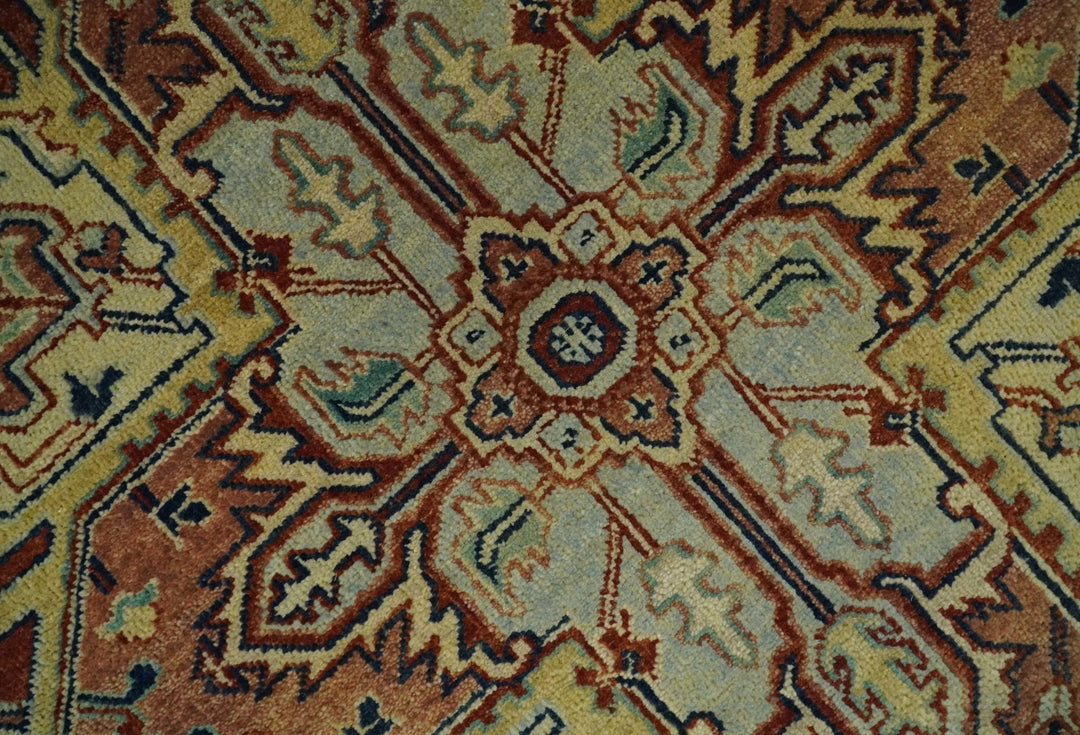 Large 8x10 Fine Hand Knotted Blue and Rust Traditional Vintage Heriz Serapi Antique Wool Rug | TRDCP479810 - The Rug Decor