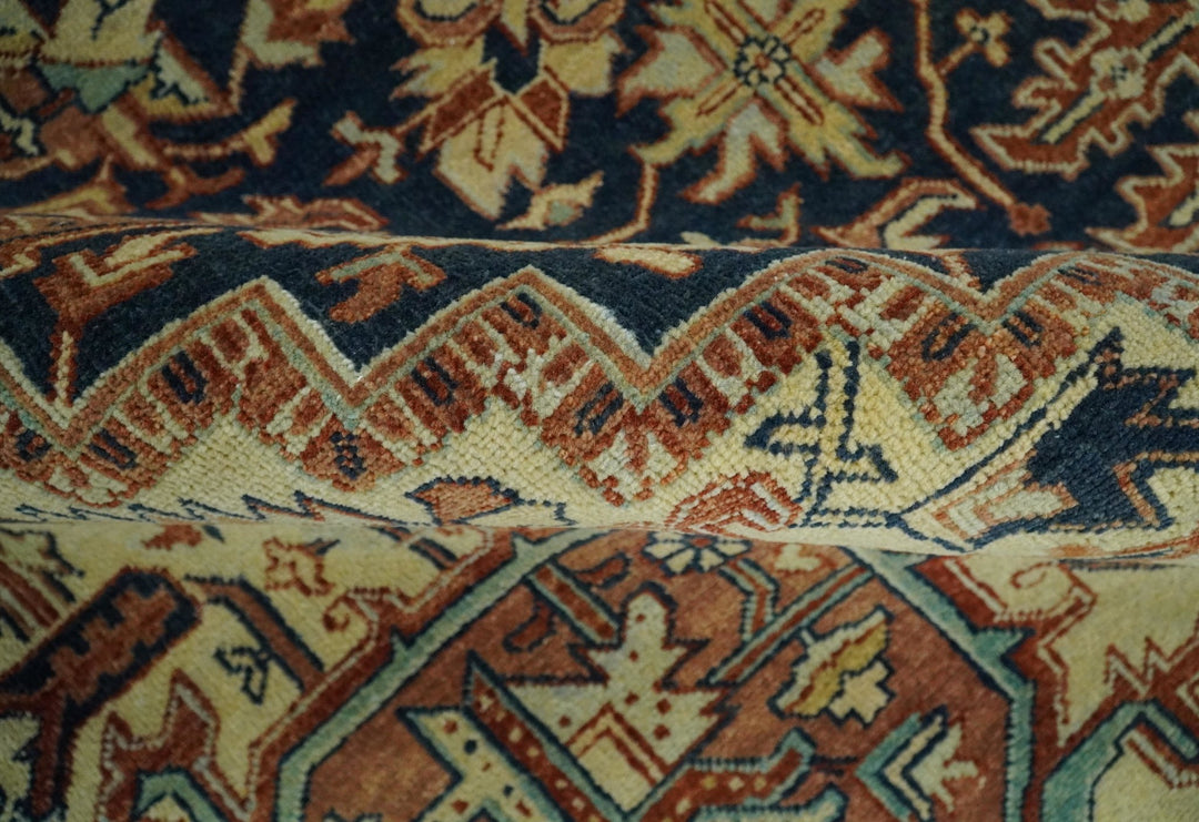 Large 8x10 Fine Hand Knotted Blue and Rust Traditional Vintage Heriz Serapi Antique Wool Rug | TRDCP479810 - The Rug Decor