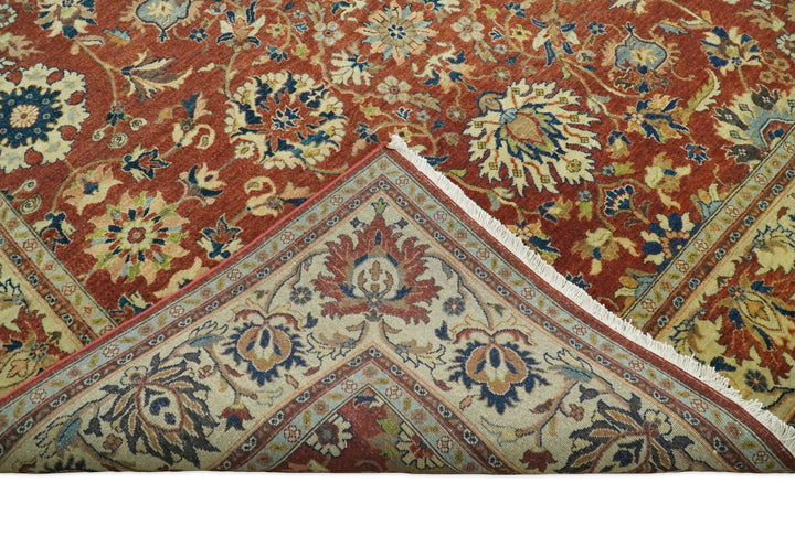 Large 8x10 Fine Hand Knotted Rust and Ivory Traditional Vintage Persian Style Mahal Antique Wool Rug | TRDCP468810 - The Rug Decor