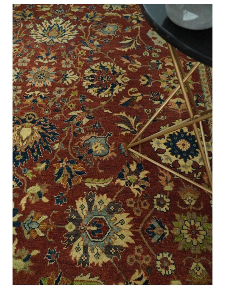 Large 8x10 Fine Hand Knotted Rust and Ivory Traditional Vintage Persian Style Mahal Antique Wool Rug | TRDCP468810 - The Rug Decor
