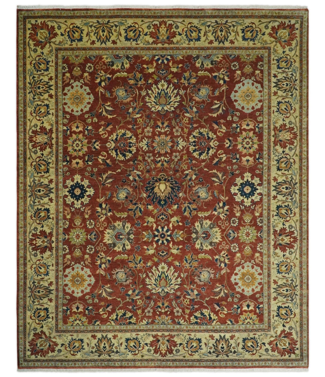 Large 8x10 Fine Hand Knotted Rust and Ivory Traditional Vintage Persian Style Mahal Antique Wool Rug | TRDCP468810 - The Rug Decor