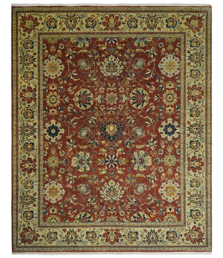 Large 8x10 Fine Hand Knotted Rust and Ivory Traditional Vintage Persian Style Mahal Antique Wool Rug | TRDCP468810 - The Rug Decor