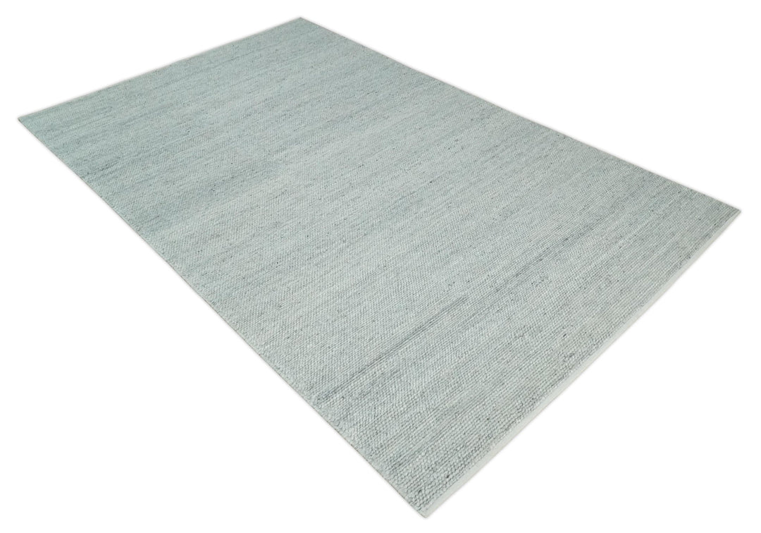 Large 8x13 Modern Contemporary Solid Silver Hand Knotted Wool Area Rug - The Rug Decor