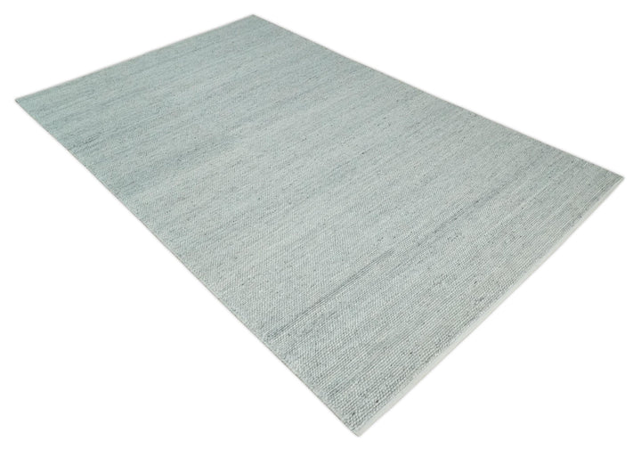 Large 8x13 Modern Contemporary Solid Silver Hand Knotted Wool Area Rug - The Rug Decor