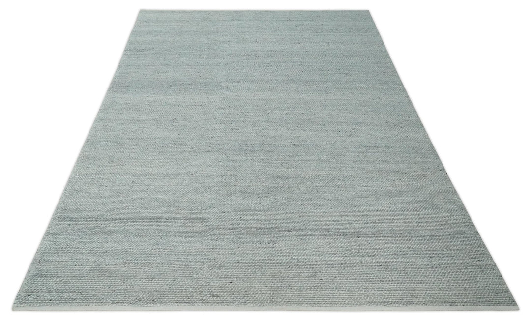 Large 8x13 Modern Contemporary Solid Silver Hand Knotted Wool Area Rug - The Rug Decor
