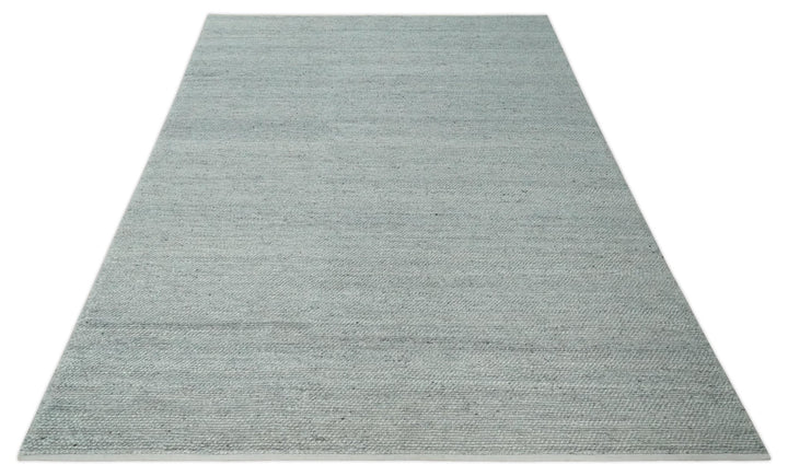 Large 8x13 Modern Contemporary Solid Silver Hand Knotted Wool Area Rug - The Rug Decor